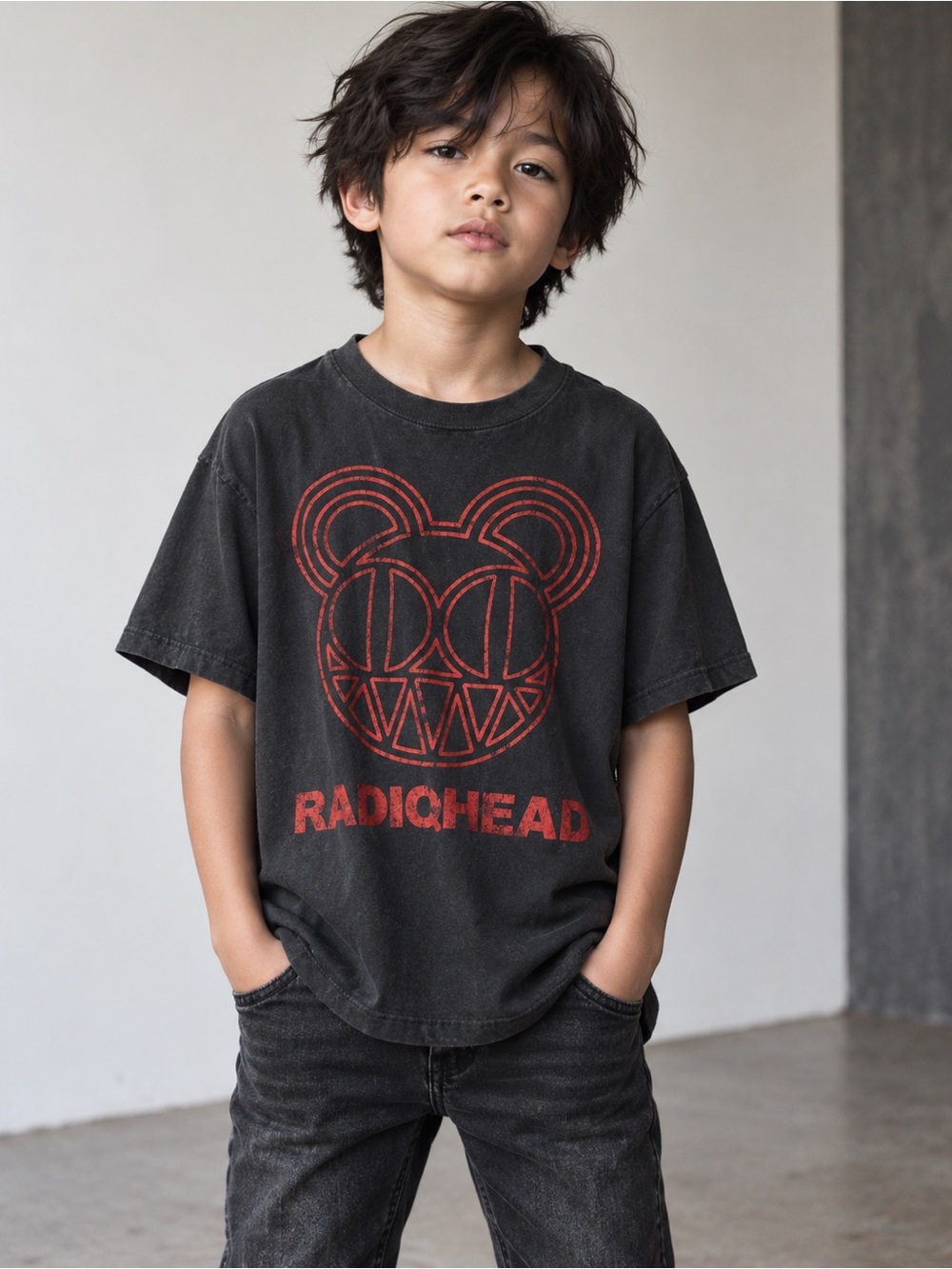 Radiohead Black Graphic T-Shirt Kids approximate Size 8–9